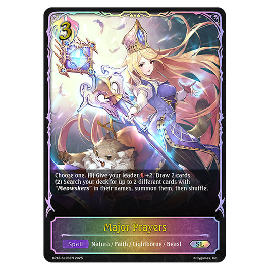Major Prayers BP12-SL26EN card from the Shadowverse: Evolve set Worldreaver's Descent & Dominion of Darkness