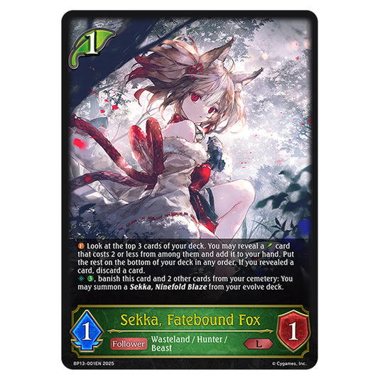 Sekka, Fatebound Fox BP13-001EN card from the Shadowverse: Evolve set Worldreaver's Descent & Dominion of Darkness