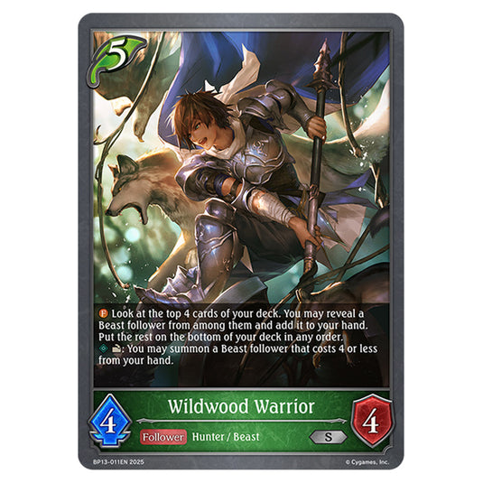 Wildwood Warrior BP13-011EN card from the Shadowverse: Evolve set Worldreaver's Descent & Dominion of Darkness