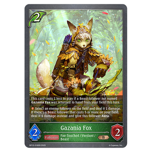 Gazania Fox BP13-016EN card from the Shadowverse: Evolve set Worldreaver's Descent & Dominion of Darkness