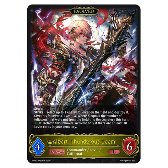Albert, Thunderous Doom BP13-020EN card from the Shadowverse: Evolve set Worldreaver's Descent & Dominion of Darkness