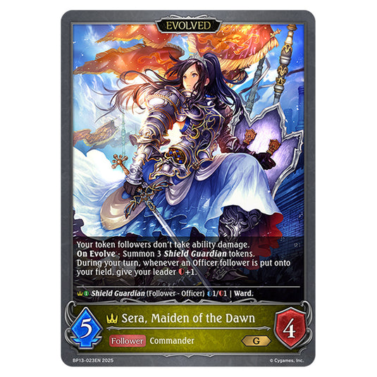 Sera, Maiden of the Dawn BP13-023EN card from the Shadowverse: Evolve set Worldreaver's Descent & Dominion of Darkness