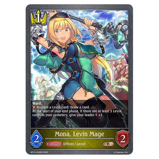 Mona, Levin Mage BP13-032EN card from the Shadowverse: Evolve set Worldreaver's Descent & Dominion of Darkness