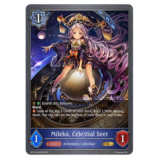 Mileka, Celestial Seer BP13-040EN card from the Shadowverse: Evolve set Worldreaver's Descent & Dominion of Darkness