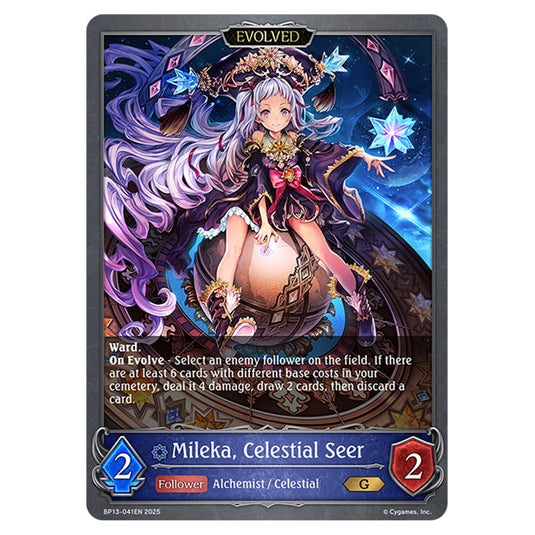 Mileka, Celestial Seer BP13-041EN card from the Shadowverse: Evolve set Worldreaver's Descent & Dominion of Darkness