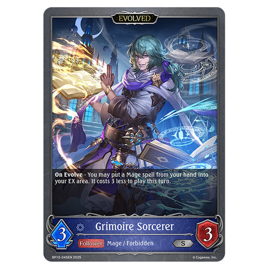 Grimoire Sorcerer BP13-045EN card from the Shadowverse: Evolve set Worldreaver's Descent & Dominion of Darkness