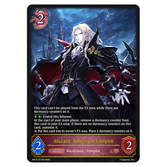 Aluzard, Timeworn Vampire BP13-071EN card from the Shadowverse: Evolve set Worldreaver's Descent & Dominion of Darkness