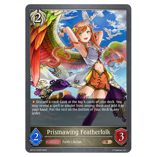 Prismawing Featherfolk BP13-101EN card from the Shadowverse: Evolve set Worldreaver's Descent & Dominion of Darkness