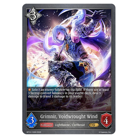 Grimnir, Voidwrought Wind BP13-110EN card from the Shadowverse: Evolve set Worldreaver's Descent & Dominion of Darkness