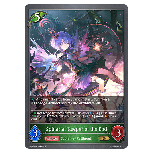 Spinaria, Keeper of the End BP13-P01EN card from the Shadowverse: Evolve set Worldreaver's Descent & Dominion of Darkness