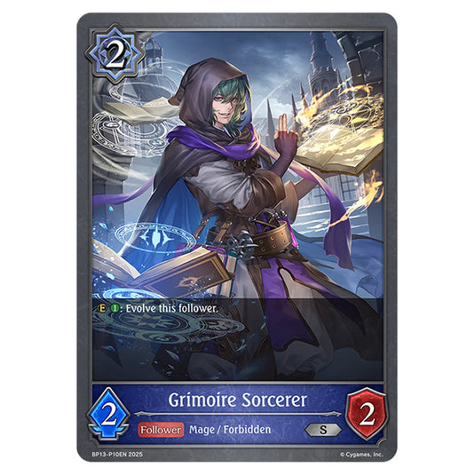 Grimoire Sorcerer BP13-P10EN card from the Shadowverse: Evolve set Worldreaver's Descent & Dominion of Darkness