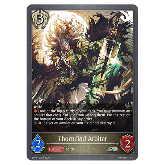 Thornclad Arbiter BP13-P22EN card from the Shadowverse: Evolve set Worldreaver's Descent & Dominion of Darkness