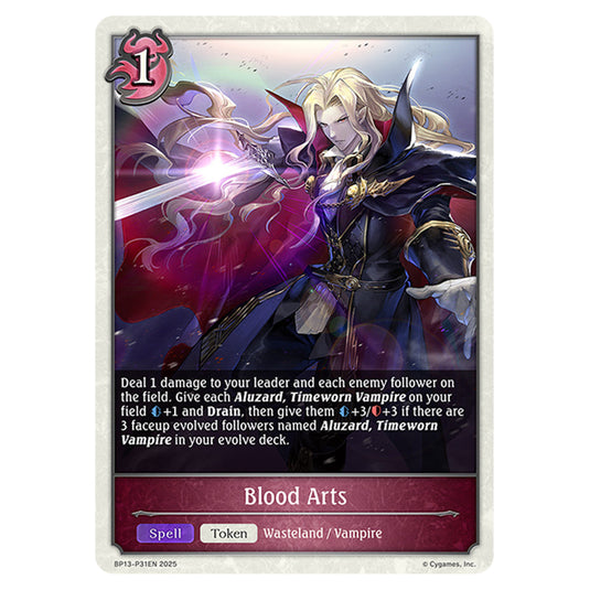 Blood Arts BP13-P31EN card from the Shadowverse: Evolve set Worldreaver's Descent & Dominion of Darkness