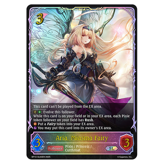 Aria, Miasma Fairy BP13-SL03EN card from the Shadowverse: Evolve set Worldreaver's Descent & Dominion of Darkness