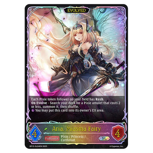 Aria, Miasma Fairy BP13-SL04EN card from the Shadowverse: Evolve set Worldreaver's Descent & Dominion of Darkness