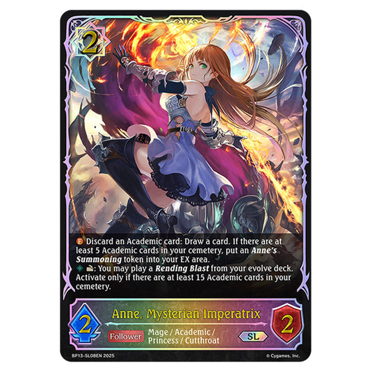 Anne, Mysterian Imperatrix BP13-SL08EN card from the Shadowverse: Evolve set Worldreaver's Descent & Dominion of Darkness