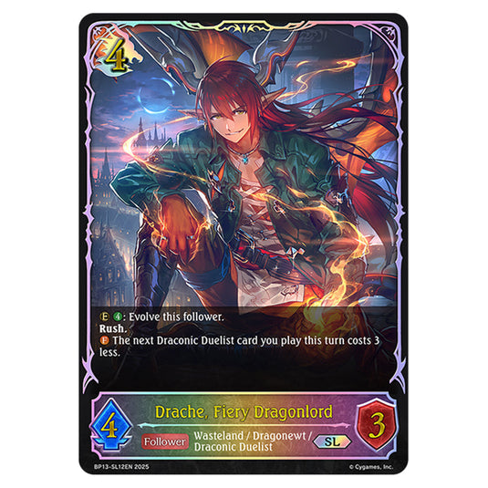 Drache, Fiery Dragonlord BP13-SL12EN card from the Shadowverse: Evolve set Worldreaver's Descent & Dominion of Darkness