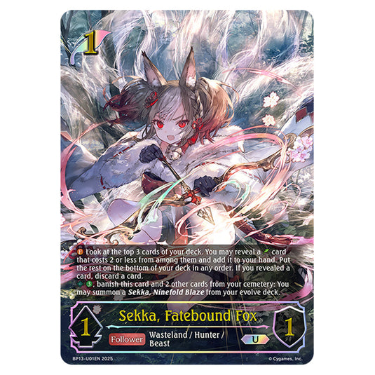 Sekka, Fatebound Fox BP13-U01EN card from the Shadowverse: Evolve set Worldreaver's Descent & Dominion of Darkness