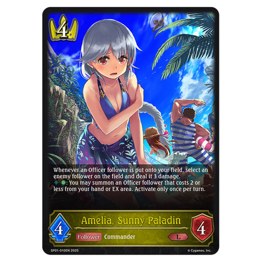 Amelia, Sunny Paladin SP01-010EN card from the Shadowverse: Evolve set Seaside Memories