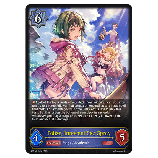 Falise, Innocent Sea Spray SP01-019EN card from the Shadowverse: Evolve set Seaside Memories