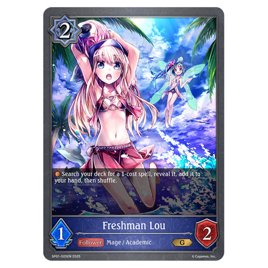 Freshman Lou SP01-025EN card from the Shadowverse: Evolve set Seaside Memories