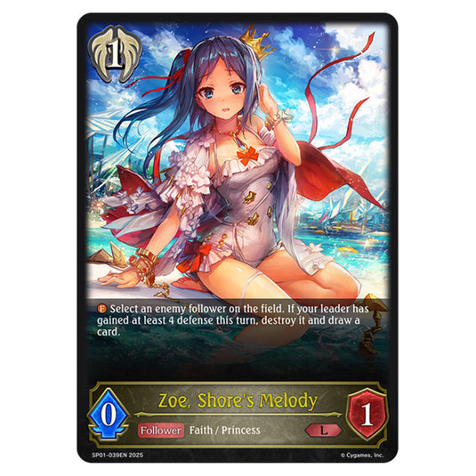 Zoe, Shore's Melody SP01-039EN card from the Shadowverse: Evolve set Seaside Memories