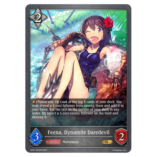 Feena, Dynamite Daredevil SP01-051EN card from the Shadowverse: Evolve set Seaside Memories