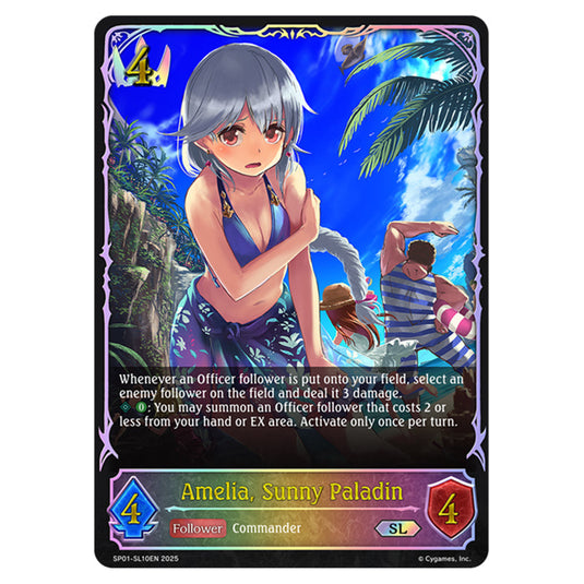 Amelia, Sunny Paladin SP01-SL10EN card from the Shadowverse: Evolve set Seaside Memories
