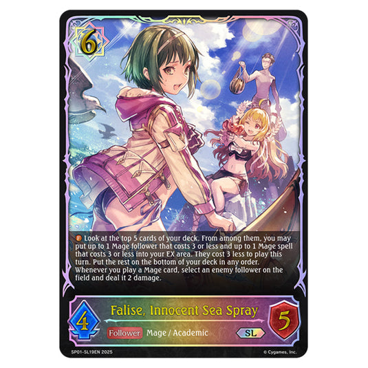 Falise, Innocent Sea Spray SP01-SL19EN card from the Shadowverse: Evolve set Seaside Memories
