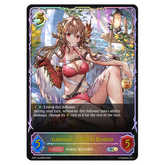 Galmieux, Omen of Disdain SP01-SL28EN card from the Shadowverse: Evolve set Seaside Memories