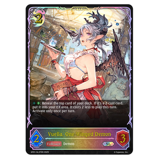 Vuella, One-Winged Demon SP01-SL37EN card from the Shadowverse: Evolve set Seaside Memories