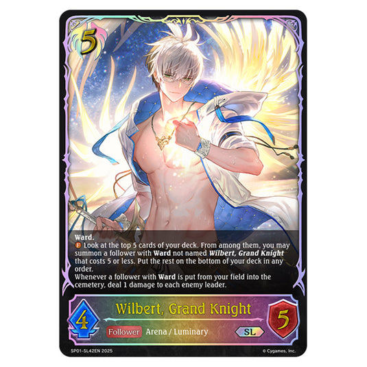 Wilbert, Grand Knight SP01-SL42EN card from the Shadowverse: Evolve set Seaside Memories