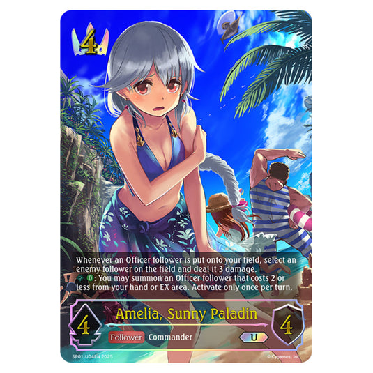 Amelia, Sunny Paladin SP01-U04EN card from the Shadowverse: Evolve set Seaside Memories