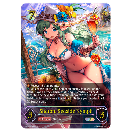 Sharon, Seaside Nymph SP01-U14EN card from the Shadowverse: Evolve set Seaside Memories