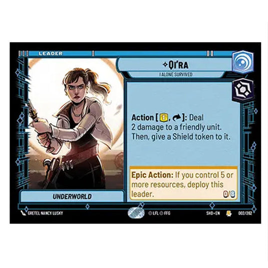 Qi’ra 2/262 card from the Star Wars Unlimited set Shadows of the Galaxy