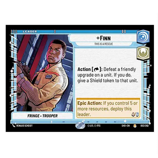 Finn 3/262 card from the Star Wars Unlimited set Shadows of the Galaxy