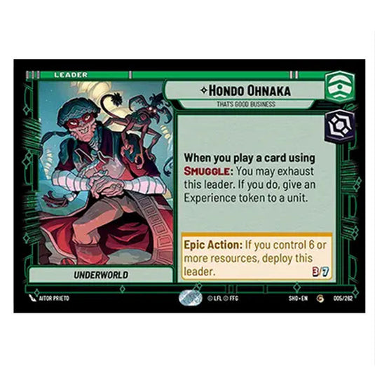 Hondo Ohnaka 5/262 card from the Star Wars Unlimited set Shadows of the Galaxy