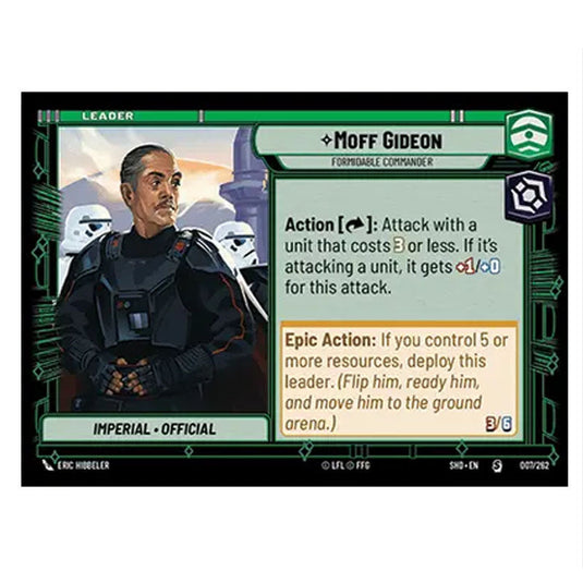 Moff Gideon 7/262 card from the Star Wars Unlimited set Shadows of the Galaxy