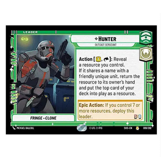 Hunter 9/262 card from the Star Wars Unlimited set Shadows of the Galaxy