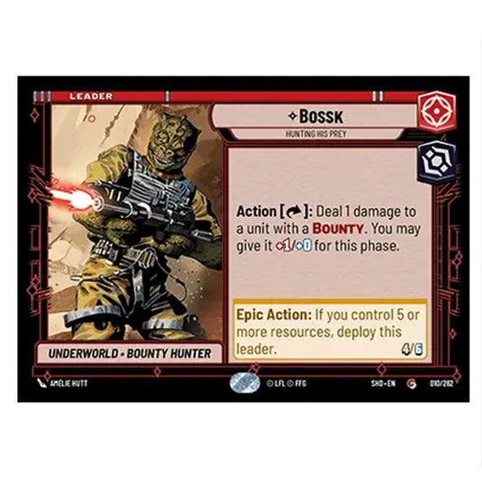 Bossk 10/262 card from the Star Wars Unlimited set Shadows of the Galaxy