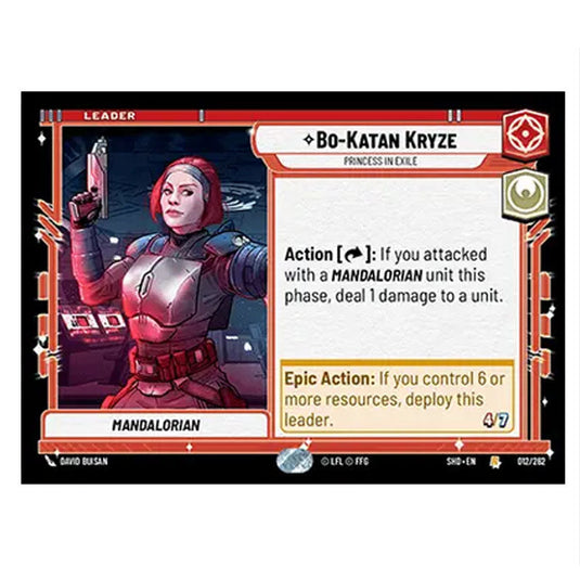 Bo-Katan Kryze 12/262 card from the Star Wars Unlimited set Shadows of the Galaxy