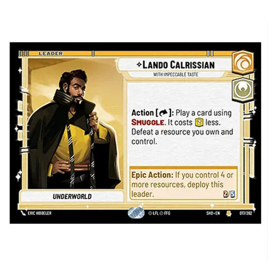 Lando Calrissian 17/262 card from the Star Wars Unlimited set Shadows of the Galaxy