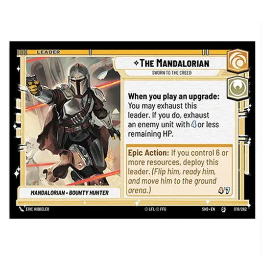 The Mandalorian 18/262 card from the Star Wars Unlimited set Shadows of the Galaxy