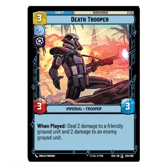 Death Trooper 30/262 card from the Star Wars Unlimited set Shadows of the Galaxy