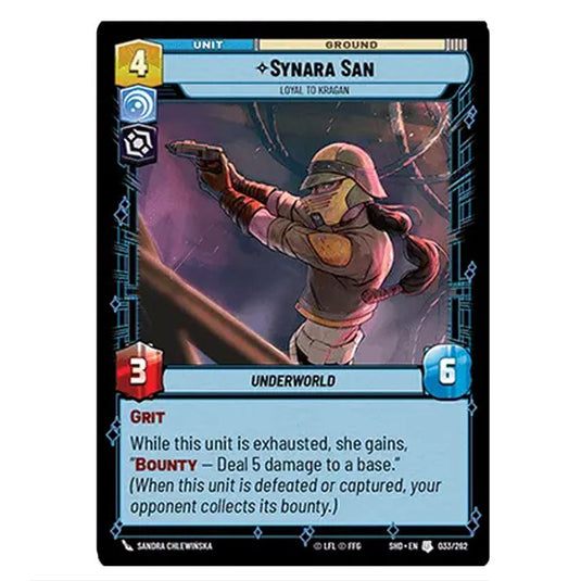 Synara San 33/262 card from the Star Wars Unlimited set Shadows of the Galaxy