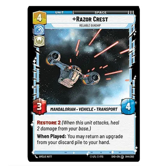 Razor Crest 44/262 card from the Star Wars Unlimited set Shadows of the Galaxy