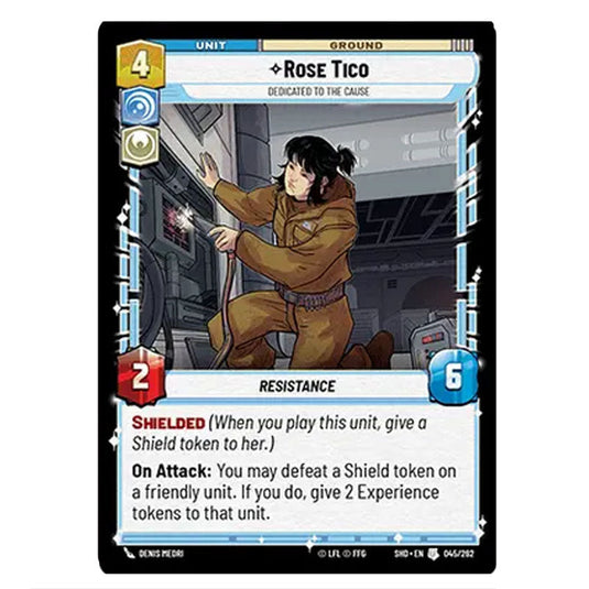 Rose Tico 45/262 card from the Star Wars Unlimited set Shadows of the Galaxy