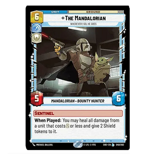 The Mandalorian 49/262 card from the Star Wars Unlimited set Shadows of the Galaxy