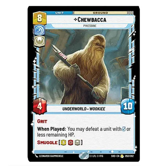 Chewbacca 50/262 card from the Star Wars Unlimited set Shadows of the Galaxy