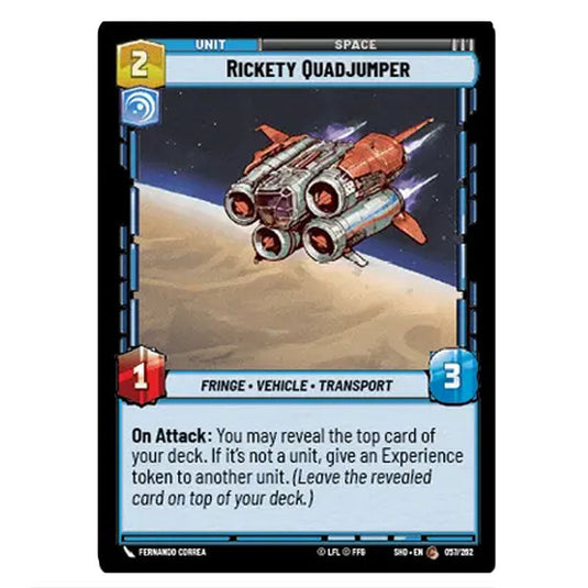 Rickety Quadjumper 57/262 card from the Star Wars Unlimited set Shadows of the Galaxy